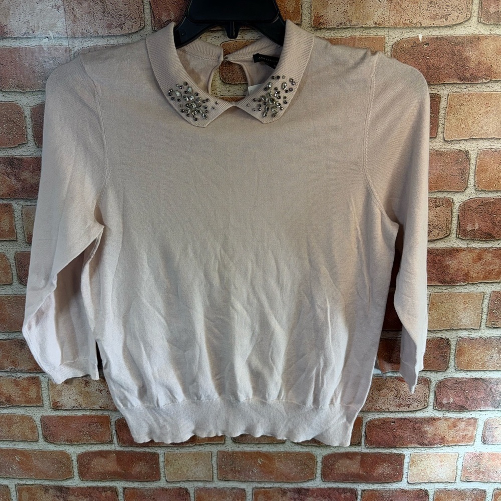 Ann Taylor Embellished Collar retro 50’s look Sweater sz L